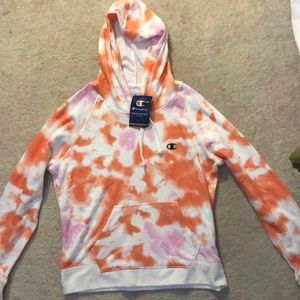 champion large orange white pink brand new tie dye